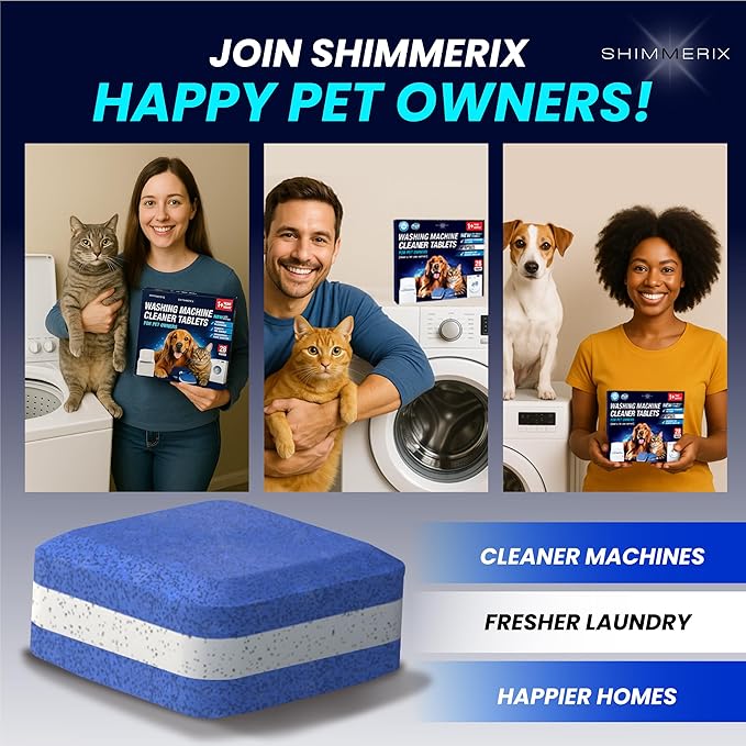 Washing Machine & Dishwasher Cleaner Tablets for Pet Owners - Front & Top Load Washer Deep Clean - Remove Pet Hair & Odors - Hard Water Descaler with Citric Acid - HE & Septic Safe - 28 Tabs - Lemon S