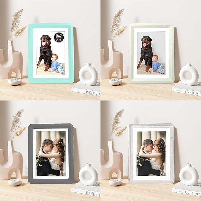 10-Pack 5x7 Picture Frame or 4x6 with Mat – Shatterproof Plastic Photo Frame for Family, Nursery & Playroom, Wall & Tabletop Picture Frames for Home or Office, Safe Lightweight Design, in Mixed Colors