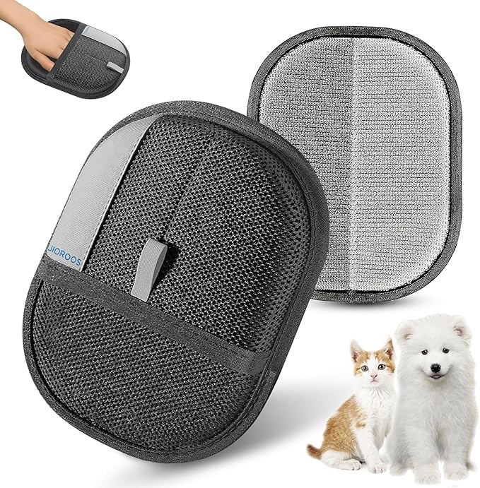 Jioroos Pet Hair Removal Glove for Cats & Dogs, Upgraded Electrostatic Reusable Pet Hair Remover Tool, Magic Fur Removal Mitt for Laundry, Couch, Carpet, Car Seat, Pet Grooming Gloves (2)