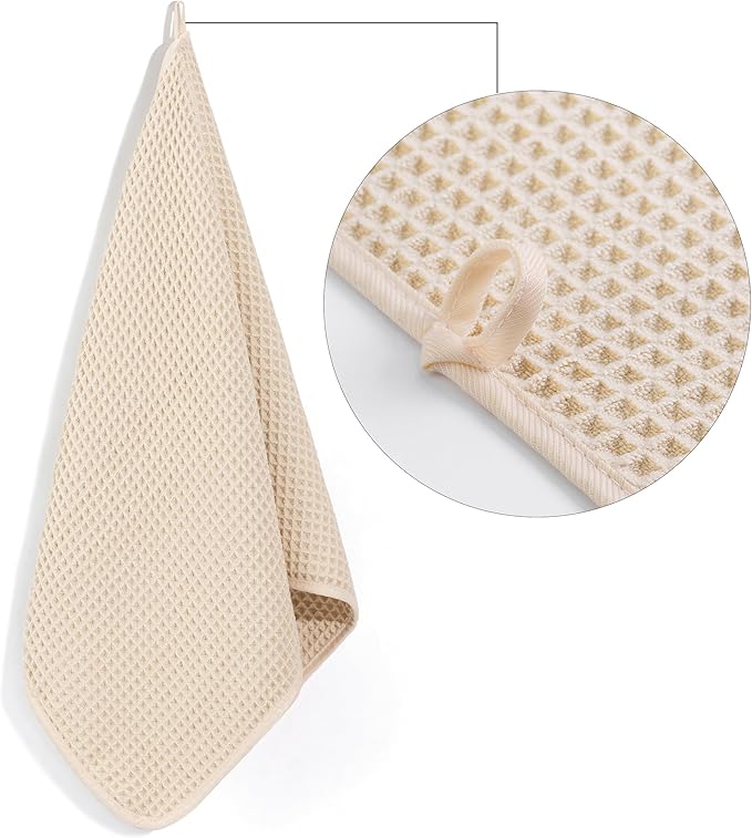 POLYTE Microfiber Lint Free Hand Towel, 16 x 30 in, 4 Pack (Waffle Weave)