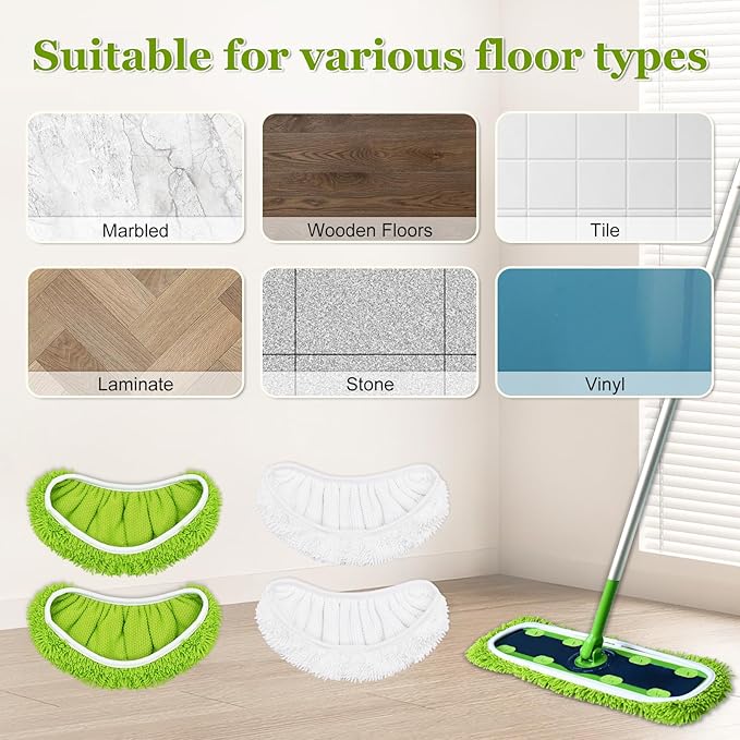 XL Mop Pads Compatible with Swiffer XL Sweeper, X-Large Dry Sweeping Cloths, XL Wet Pads Refills, Reusable Washable Microfiber Heavy Duty Wet Mopping Cloths for Hardwood Floor Cleaning, 4 Pack