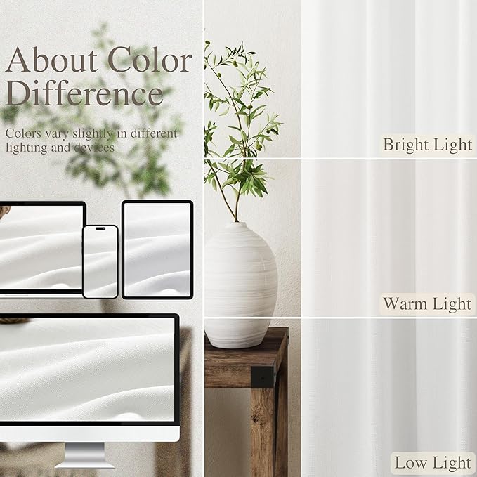Off White Linen Curtains 90 inch Length 2 Panels Set for Bedroom Thermal Insulated 100% Blackout Linen Drapes Back Tab Neutral Rustic Modern Farmhouse Room Darkening Curtain 52x90