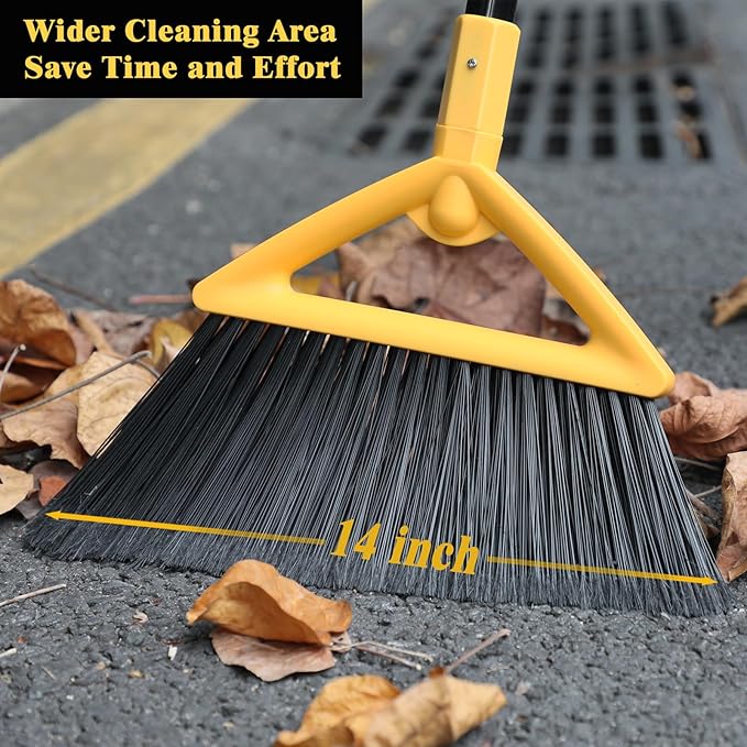 PUTNATRUE Heavy Duty Commercial Broom, Upgraded Angle Broom for Sweeping Indoor and Outdoor, Perfect Yellow Broom of Kitchen, Garage and Courtyard, Livingroom