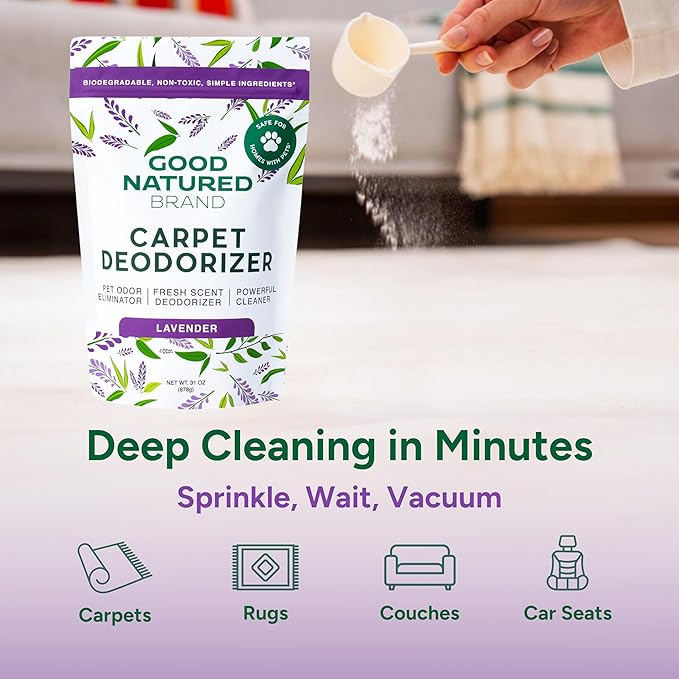 Good Natured Brand | Carpet Deodorizer & Freshener Powder | 31 oz Pet Odor Eliminator for Strong Odor & Pet Urine | Fresh Natural Lavender Scent | Safe for Homes with Pets