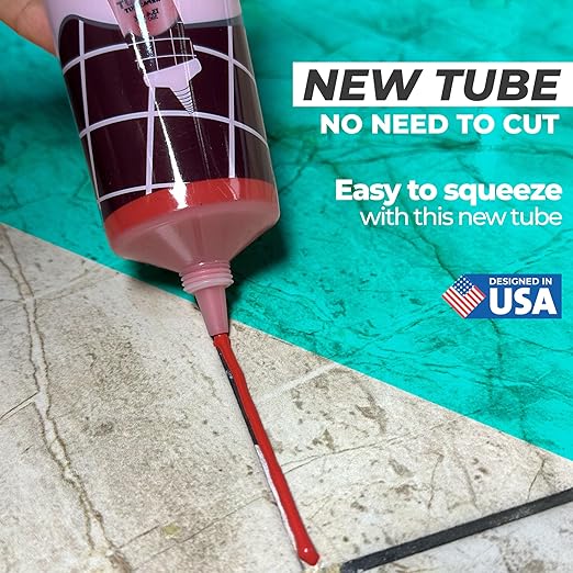 PentaUSA Tile Grout - Large Grout Filler Repairs Renews Tube, Fast Drying Grout Repair Kit, Odorless Formula - Grout Floater Included - 13.4oz / 380gr (Red)