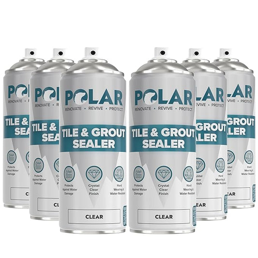 Polar Tile & Grout Sealer Clear Aerosol Spray - 6 x 13.5 Fl Oz | Instantly Waterproofs and Protects Floor Tile Grout | Ideal for Bathroom, Shower & Kitchen | Interior & Exterior Tile Sealer