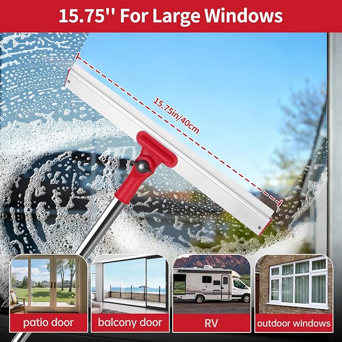 Wa.IE Jiemi 2-in-1 Professional Window Squeegee, 86.6'' Window Cleaner Tool with 6-Section Extension Pole, Window Cleaning Kit with 4 Microfiber Cloth, Window Washing Equipment for in/Outdoor Windows