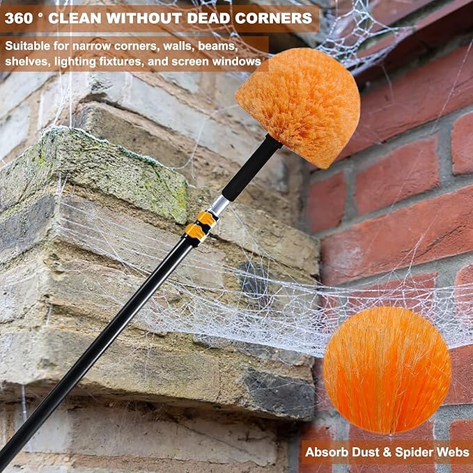 Tonmp Orange Twist-On Cobweb Duster Head Brush, Fits Standard 3/4 inch Threaded Poles, Attachment Brush, Spider Web Duster Brush for Outdoor & Indoor Cleaning - 1 Pack