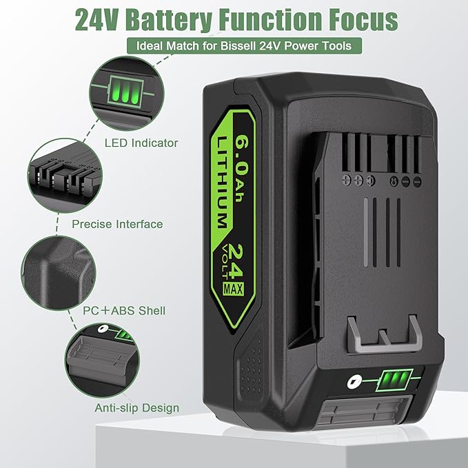 JYJZPB 6.0Ah 24V Battery Compatible with Bissell Cleanview XR 3789U & Bissell Cleanview XR Pet 3797V, Replace for 4054 Bissell 24 Volt MAX Lithium-Ion Battery