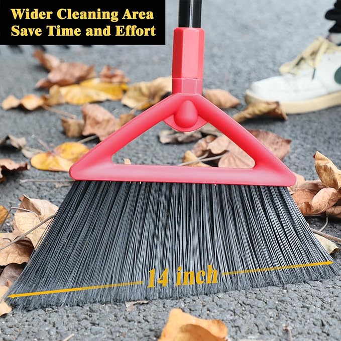 PUTNATRUE Heavy Duty Angle Broom, 3 Pack Longer Commercial Brooms, Swipe Brooms for Sweeping Indoor Outdoor, Perfect Red Broom of Kitchen, Garage, House, Restaurant