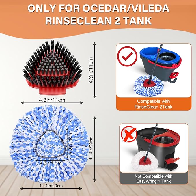 Fatmass 5 Pack Spin Mop Head Replacement for O Cedar RinseClean 2-Tank System,Include 4 Mop Replace Heads + 1 Upgrade Scrubber Brush, 100% Microfiber Mop Refills Deep Cleaning Machine Washable