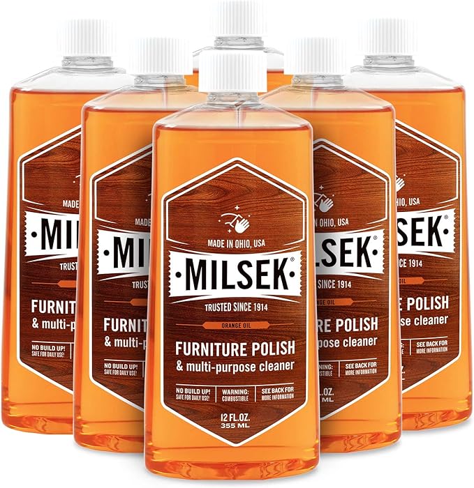 Milsek Furniture Polish and Wood Cleaner with Orange Oil - Multipurpose Cleaning Supplies for Home and Household from Hardwood Floors to Kitchen Cabinets- 12 Fl Oz (Pack of 6)