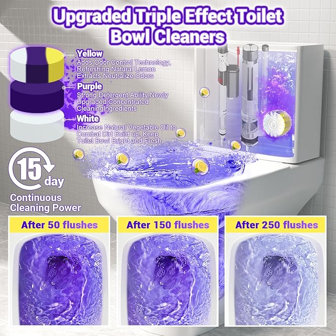Nunemosk 18 Pack Upgraded Toilet Bowl Tablets, 12 Pcs Triple Effect Toilet Bowl Tablets + 6 Pcs Tank Cleaner With Bleach, 2:1 Toilet Bowl Cleaners Drop In Tank For Deodorizing & Descaling(18 Pack)