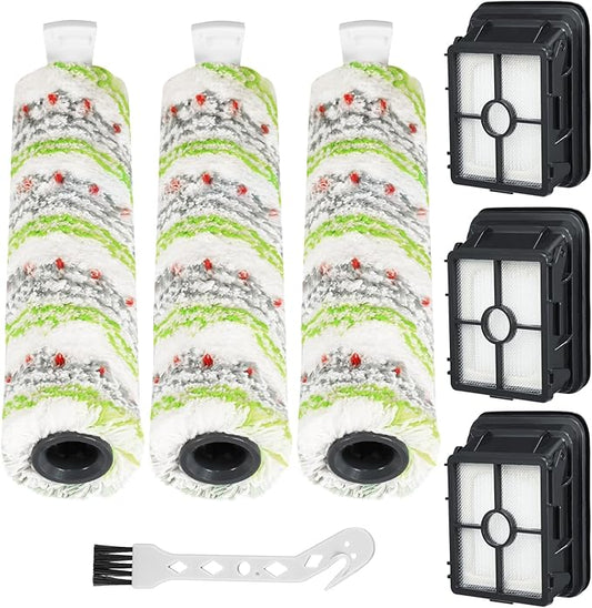 3 Pack Multi-Surface Pet Brush Rolls 2788 and Vacuum Filters 1866 Compatible with Bissell CrossWave Max 2554 2554A 2590 2593 2596, for HydroSteam 35151 3515 35152 3513 3518, Part 1618641&1608684