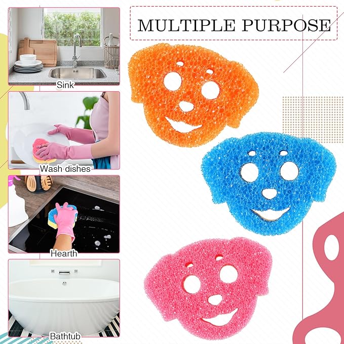 3 Pcs Dual Sided Scrub Sponge Multi Functional Cute Temperature Sensitive Non Scratch Dish Sponge for Washing Dishes Kitchen Bathroom(Dog)