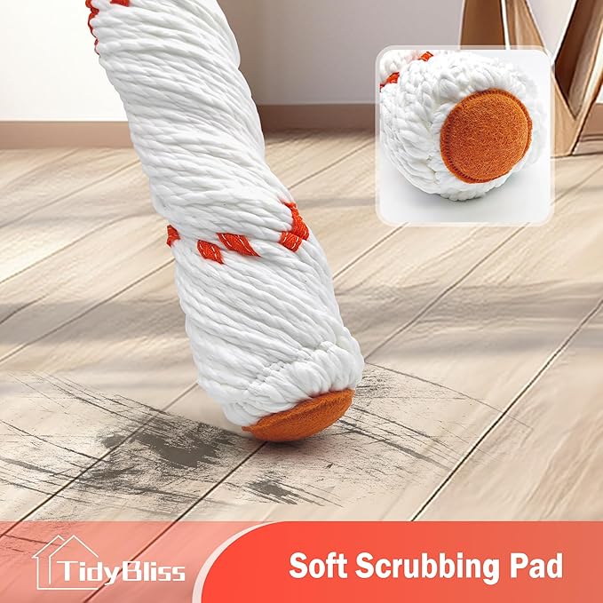 Self Wringing Twist Mop Head Replacement for Floor Cleaning, Washable Microfiber Cotton String Mop Refills with Scouring Pad for Hardwood, Tile, Bathtub, Kitchen