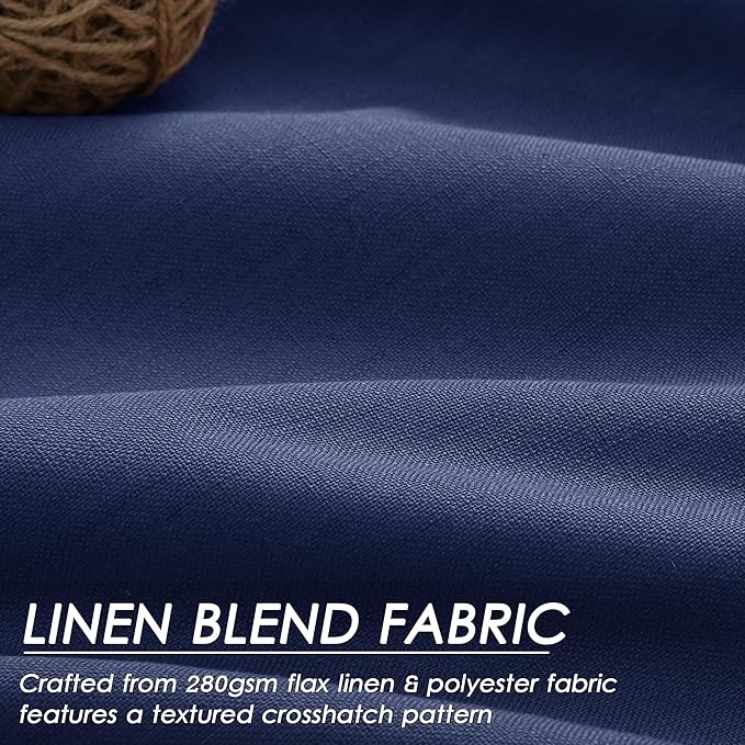 Nanspring 100% Blackout Curtains 2 Panels Set Classic Blue Window Curtains 102 Inches Long Cotton Textured Linen Thermal Insulated Noise Reducing Flax Linen Drapes for Living Room and Nursery 52x102