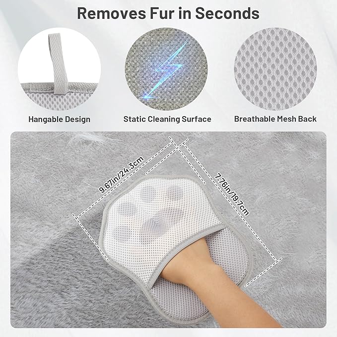 HASSLICKIT Paw-Shaped Pet Hair Removal Glove – Electrostatic Cat & Dog Hair Remover for Furniture, Clothes, Carpet & Car Seats – Cute Reusable Multi-Surface Lint & Fur Removal Tool (Grey)