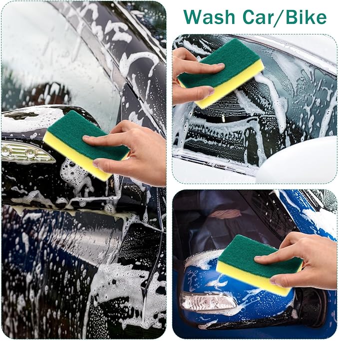 30 Pack Individually Wrapped Sponges, Dishwashing Bulk Sponge, No Scrub Sponges for Dishes Household Kitchen Apartment Cleaning, Car Bike Washing（Green