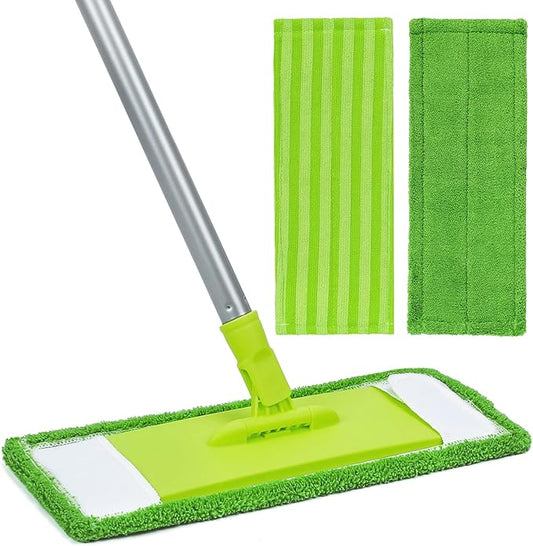 Mops for Floor Cleaning with 2 Different Washable Mop Refill Pads Hardwood Floor Mop with 55” Long Handle Multifunction Dust Mops for Kitchen Tile