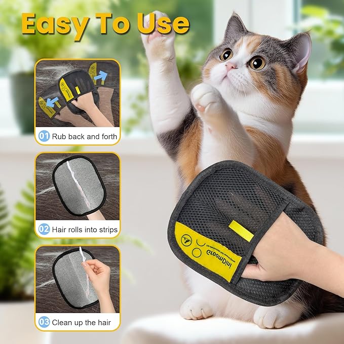 HYSHLC 2 Pcs Pet Hair Removal Glove, Magic Brush Pet Hair Remover Electrostatic Pet Hair Remover Glove for Deshedding, Grooming, Cat Dog, Reusable & Washable (Black) degign for Sofa Car Seat Clothing