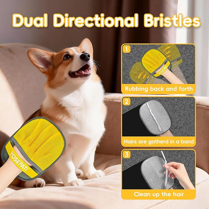 YOSEPATI Pet Hair Removal Glove, Five-Finger Magic Brush Electrostatic Mitt 2 PCs, Pet Hair Remover Tool for Dog & Cat, Reusable Pet Hair Gloves Pet Grooming Needs, Fur Remover for Couch & Clothing