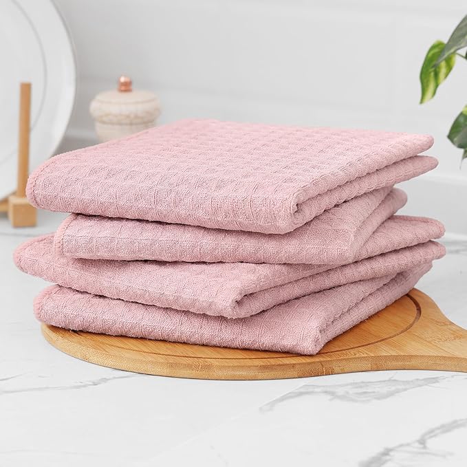 Homaxy Microfiber Waffle Weave Kitchen Towels, 16 x 28 Inch Ultra Absorbent and Solid Color Dish Towels, 6 Pack, Pink