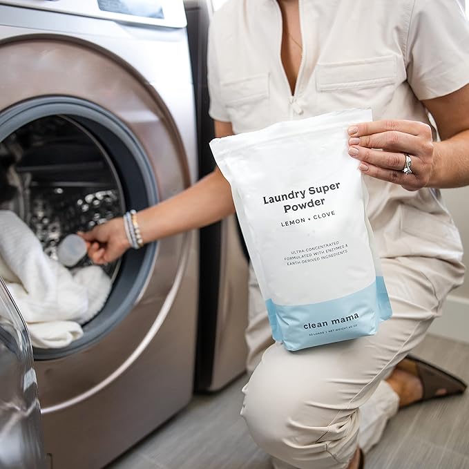 Clean Mama Laundry Super Powder Detergent - Extra Strength Laundry Detergent Powder - Natural Laundry Detergent for Sensitive Skin - Enzyme Powered, Fights Stains & Odors - Sweet Mint, 60 Loads