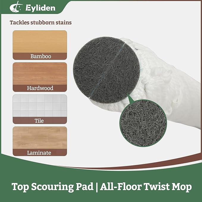 Eyliden Twist Mop - Simple | Easy Self-Wringing, 57" Long Handle, Safe for All Type Floors, Microfiber String Mops for Cleans Dust & Pet Hair, Quick Absorbs Water Spills on Floor, JX-0001 (White)