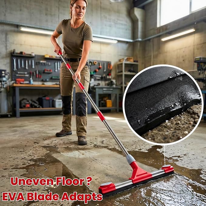 Heavy Duty Floor Squeegee for Concrete Floor – 17.3” EVA Foam Blade with Cloth Clip Design, 62” Extendable Handle, Multi-Surface Floor Squeegee Broom for Windows, Bathroom, Garage, Tile, Patio &Shower