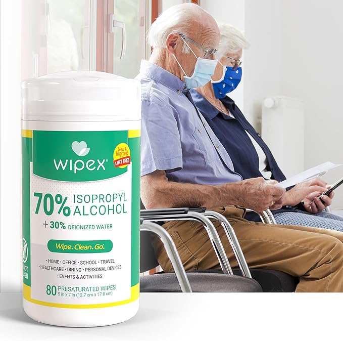 Wipex Alcohol Wipes for Electronics - Lint Free Tech Wipes with 70% Isopropyl Alcohol - Equipment Cleaning for Computers, iPhones and Household Items, 80 Count (Pack of 12)