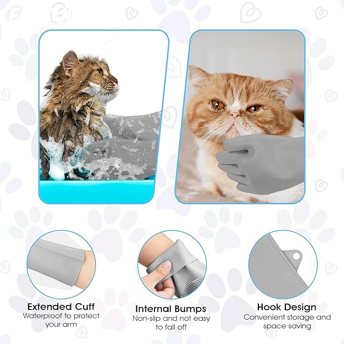 ZENELANEP Pet Grooming Gloves - High-Density Silicone Gloves with Enhanced Five Finger Design for Massaging and Bathing Dogs and Cats (Grey)