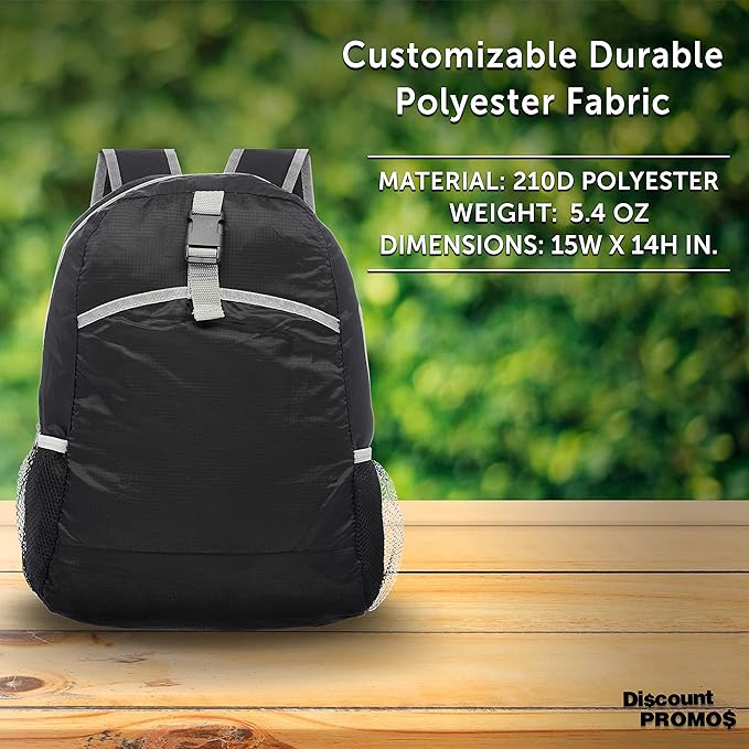 DISCOUNT PROMOS Lightweight Travel Packable Backpacks Set of 6, Bulk Pack - Perfect for Camping, Outdoor Sports - Black