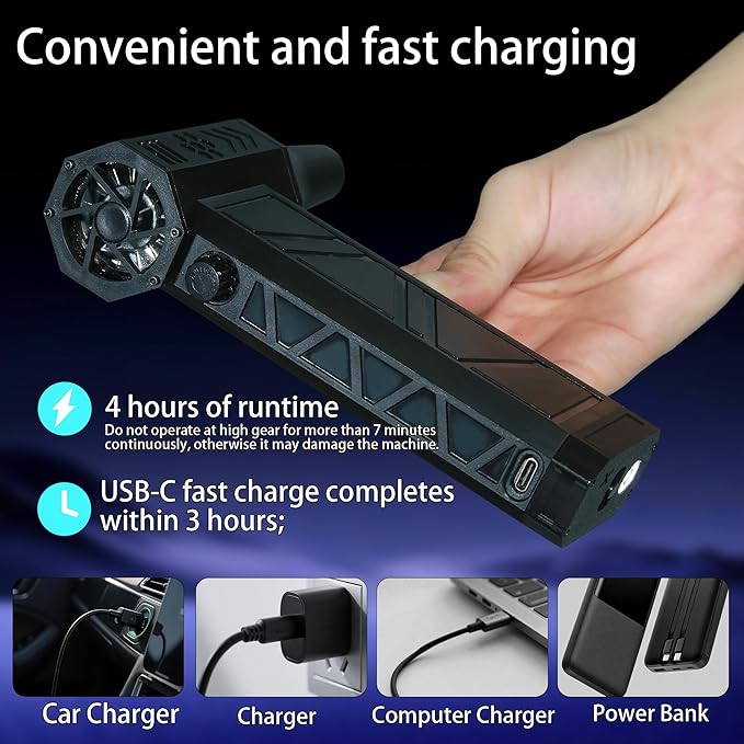 METACHOICE 140000 RPM Compressed Air Duster and Vacuum 2-in-1, Electric Duster with LED Light, Stepless Speed, 8000mAh 21700 Battery, Keyboard Cleaner for PC Removal Outdoor Barbecue (Black)