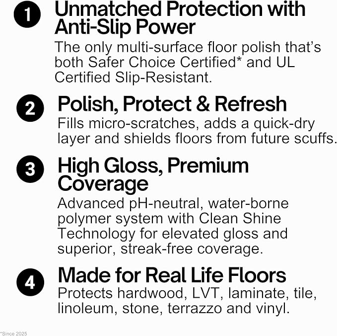 Quick Shine Multi-Surface Floor Finish-Polish 64oz-2pk | Safer Choice, No PFAS, pH Neutral Clean Shine Technology | Squirt & Spread | For Wood, Laminate, LVP, LVT, Tile & Stone | Made in USA