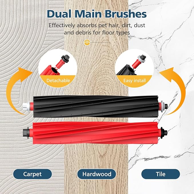 24 Pack Accessories Kit for Roborock Qrevo Master/Qrevo Slim Robot Vacuum, Replacement Parts with Dual Main Brush, 6*Side Brushes, 4*Filters, 4*Microfiber Mop Cloths, 6*Dust Bags, 2*Tools