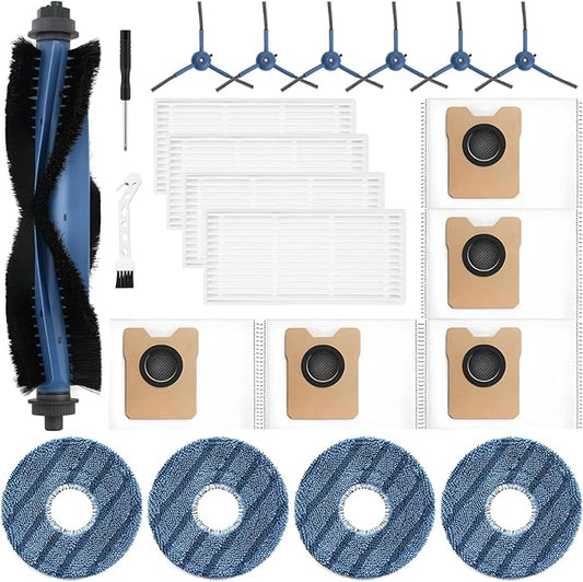 22 Pack Replacement Accessories for eufy Omni C20 Robot Vacuums Parts Kits, 1 Main Brush, 6 Side Brushes, 4 Washable Filters, 5 Dust Bags, 4 Mop Pads, 1 Cleaning Tool and 1 Screwdriver