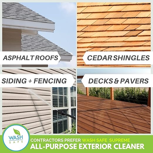 Wash Safe™ SUPREME Eco-Safe and Organic All-Purpose Exterior Cleaner, 10 lb | | Clear, Bleach-Free Powder Solution | Clean Up to 10,000 sq. ft. of Roof, Vinyl Siding, Wood, Decks, Concrete and More