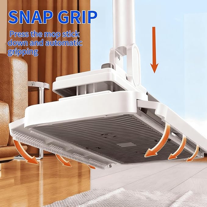 Snap Grip Mini Mop, Zero-Touch Gap Dust Cleaner with 39' Lazy Mop Stick & Locking Head, Disposable Dust Mop for House Wall Bathroom Toilet Corners Multi Surface Cleaning with 5 Cloths