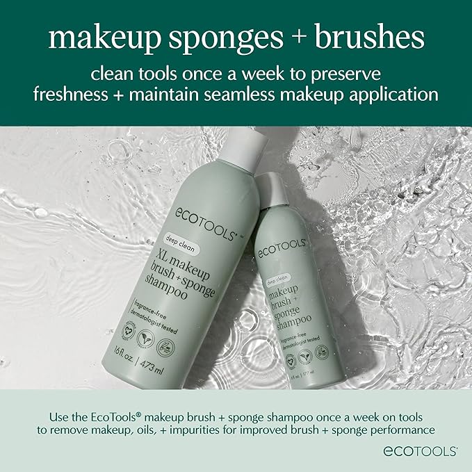EcoTools Makeup Brush + Sponge Shampoo Cleanser, Deep Clean, Sulfate-Free, Fragrance-Free Brush Cleaner for Makeup Sponges & Tools, Vegan & Cruelty-Free, 8 fl. oz