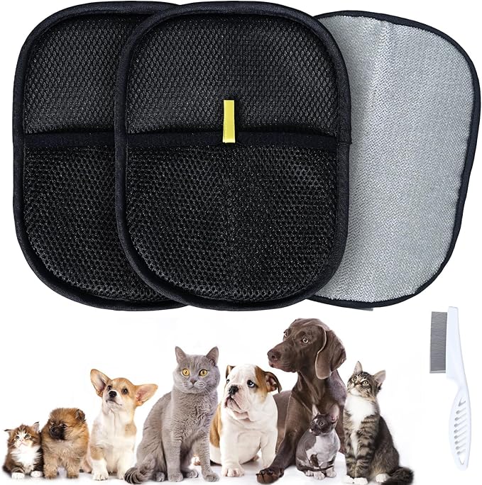 TZKGZP Pet Hair Removal Gloves, Electrostatic Pet Hair Grooming Gloves for Dog & Cat, Reusable for Carpet, Clothing,Furniture,Clothing, Couch,Bed,Curtain-2 PCS