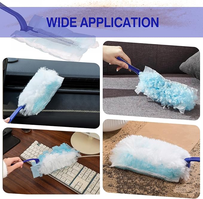30 Count Duster Refills, Disposable Static Dust Removal Brush Replacement Head Compatible with Swiffer Duster Refills for Dusting Electronics Furniture Blinds Ceiling Fans, with 1 Short Handle (30)