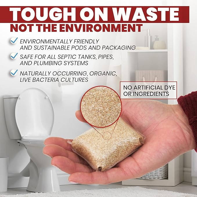 Uncle Todd's Septic Tank Treatment Pods - (12-Month Supply) - Powerful Enzyme & Live Bacteria Formula to Prevent Backups & Odor, Eco-Friendly Dissolvable Pods Safe for All Septic Systems