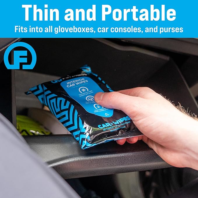 Fortress Car Interior Wipes with Microfiber Cloth (25 ct, Pack of 25) for Car Interior Cleaning, Dashboard, Seats, Detailing, and Steering Wheel [Travel Size] Skin-Safe Car Interior Cleaner Supplies