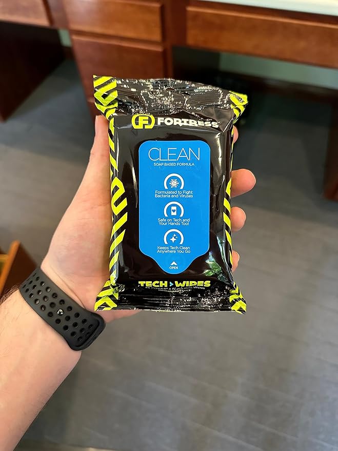 Fortress Electronic Wipes With Microfiber Cloth (25 ct, Pack of 3) To-Go Tech Wipes for Screens, Phones, Keyboards, TV Monitors, Computer Screens, and More [Travel Size] Skin-Safe