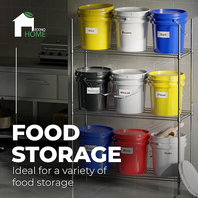 5-Gallon White Bucket Pail Container with Lid | Food Grade | Heavy-Duty Extra Durable | Metal Handles with Plastic Grip for Easy Carrying | Multi-Use | Easy Stack and Store | BPA Free -2 Pack