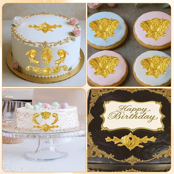 3Pcs Baroque Embossed Cake Decorating Mold, Silicone Flower Fondant Molds Cake Border Fondant Molds for Chocolate Candy Mousse Butter Biscuit Marzipan Sugar Craft Cakes 7.7 * 4.7 * 0.35 Inch