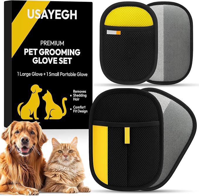 USAYEGH Pet Hair Remover Gloves for Dogs & Cats – 2-Piece Fur Removal Set