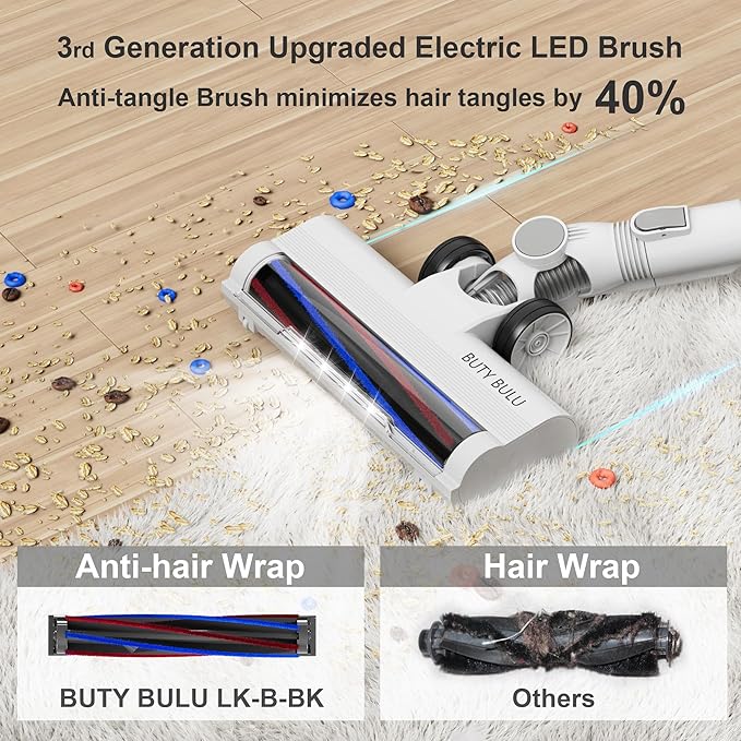 BUTY BULU Cordless Stick Vacuum Cleaner, 30KPa Handheld 2200mAh Rechargeable Battery Lightweight Small Vac Electirc Broom, 40Mins Runtime for Home Hard Floor Carpet Pet Hair Cleaning, LED Screen