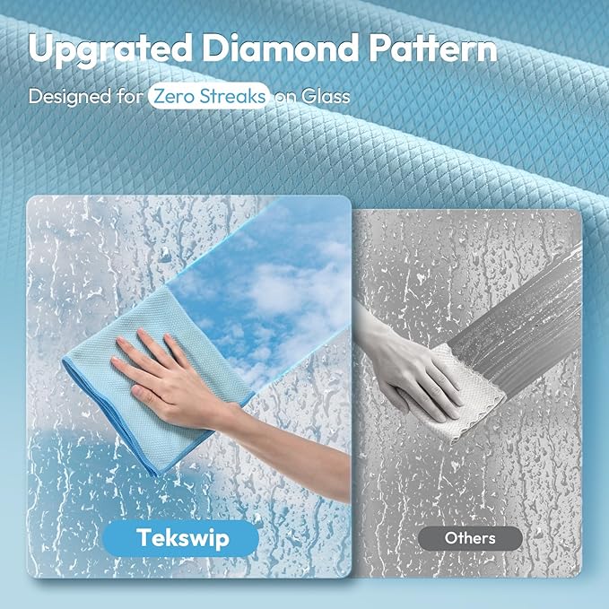 Nanoscale Microfiber Cloths 15.55”x 15.55”, Glass Window Mirror Stainless Steel Car Cleaning, Streak-Free, Lint-Free, Super Thick & Absorbent, Reusable, 6 Pack (Blue)